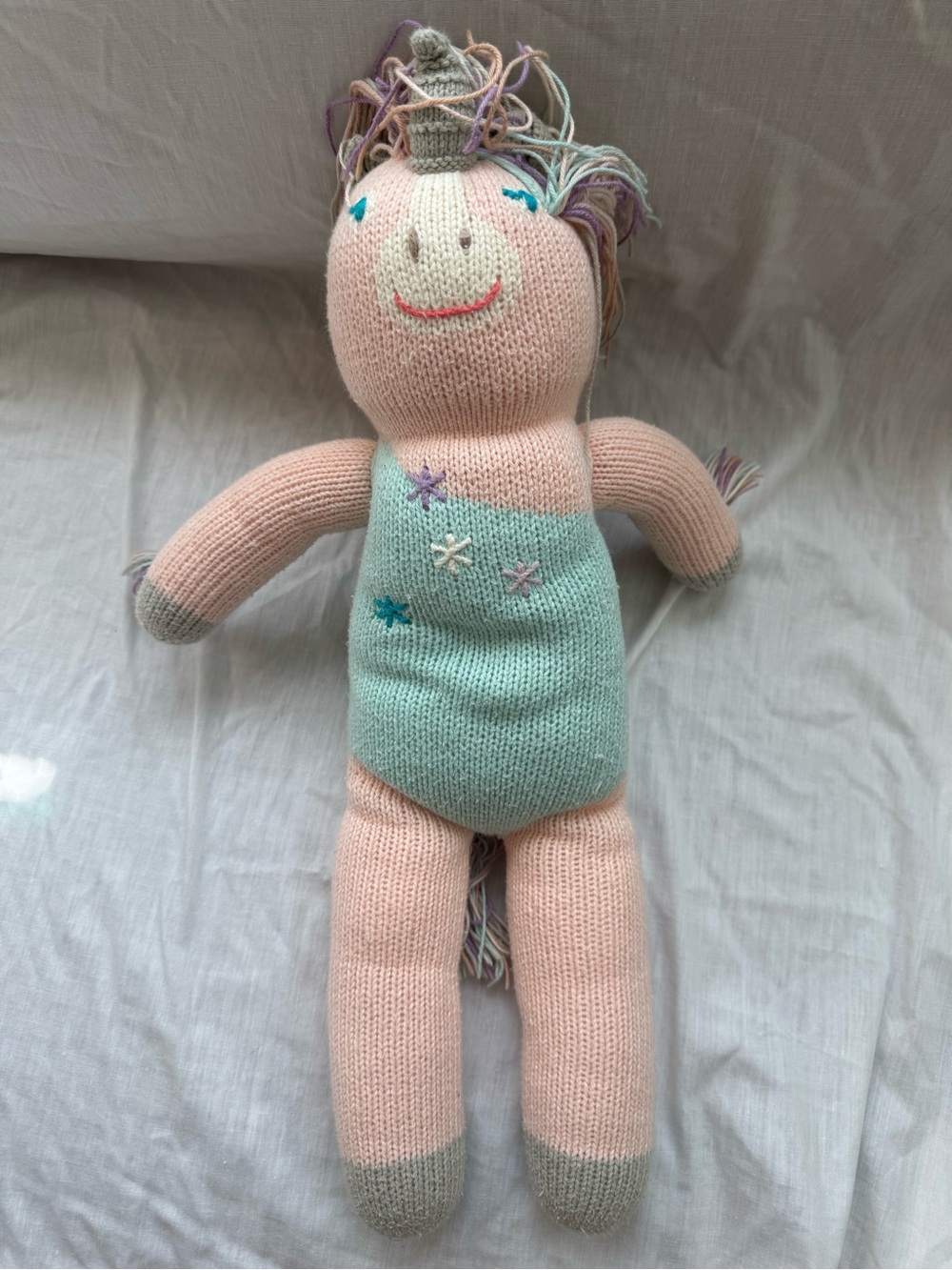 BlaBla Kids "Confetti the Unicorn" knitted ragdoll plush toy